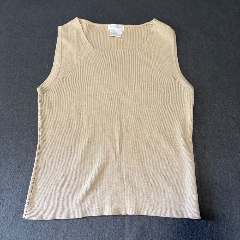 Pierre Cardin Knit Tank Top Womens Large Tan Beige